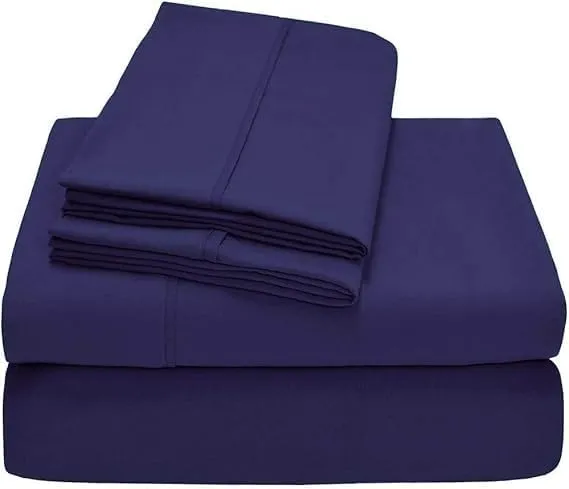 100% Pima Cotton 1200 TC 4-Piece Top Split Head California King Sheets for Adjustable Beds, Designed for Sleep Number Beds- 32'' Split from The Top, 15" Deep Pocket Fit - Navy Blue