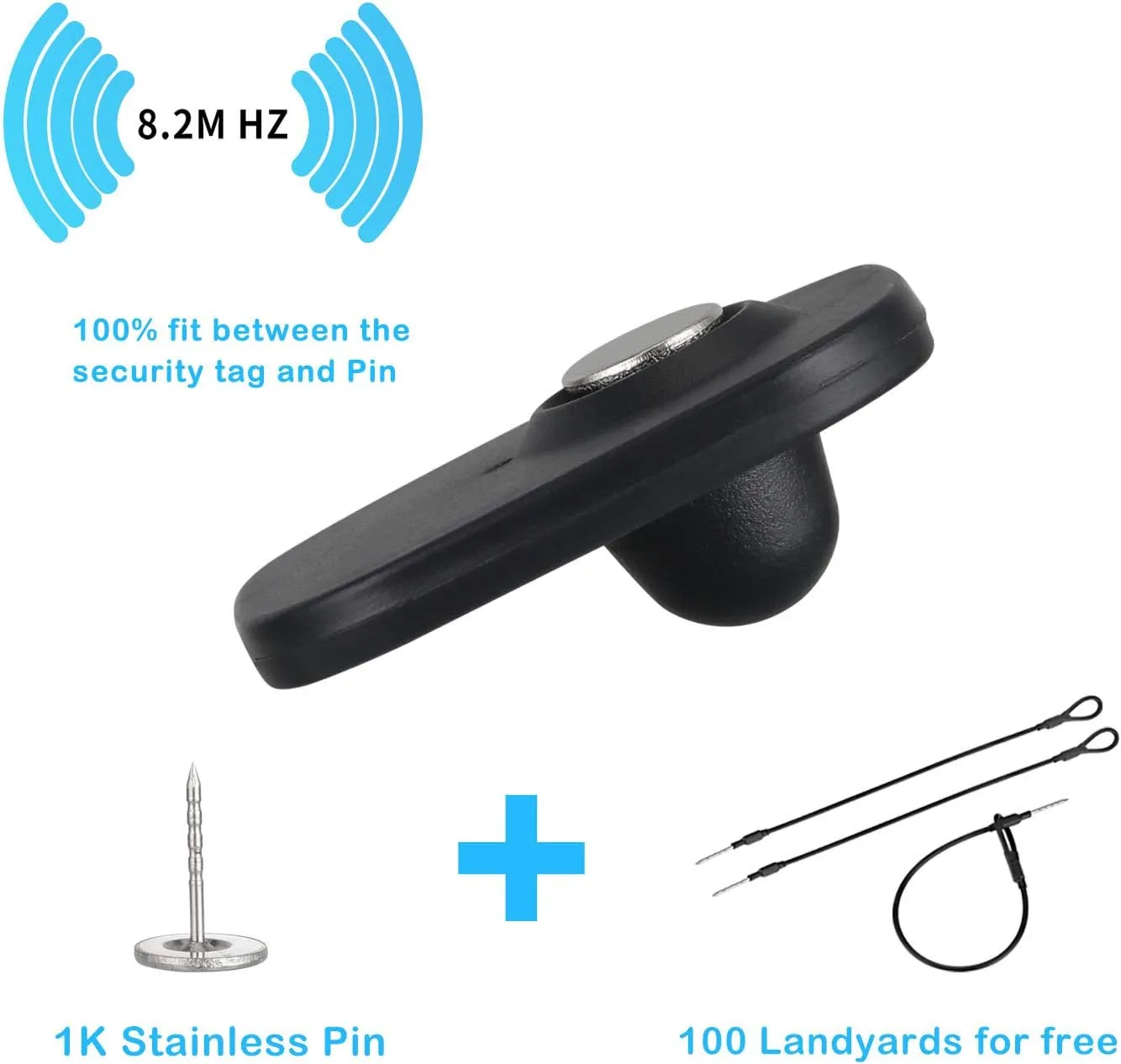 1000 Pieces Hard Clothing Security Tags 8.2Mhz RF Frequency, Retail Security Clothes tag with 1000 Pins and 100 pcs Lanyards Compatible with RF 8.2Mhz EAS System
