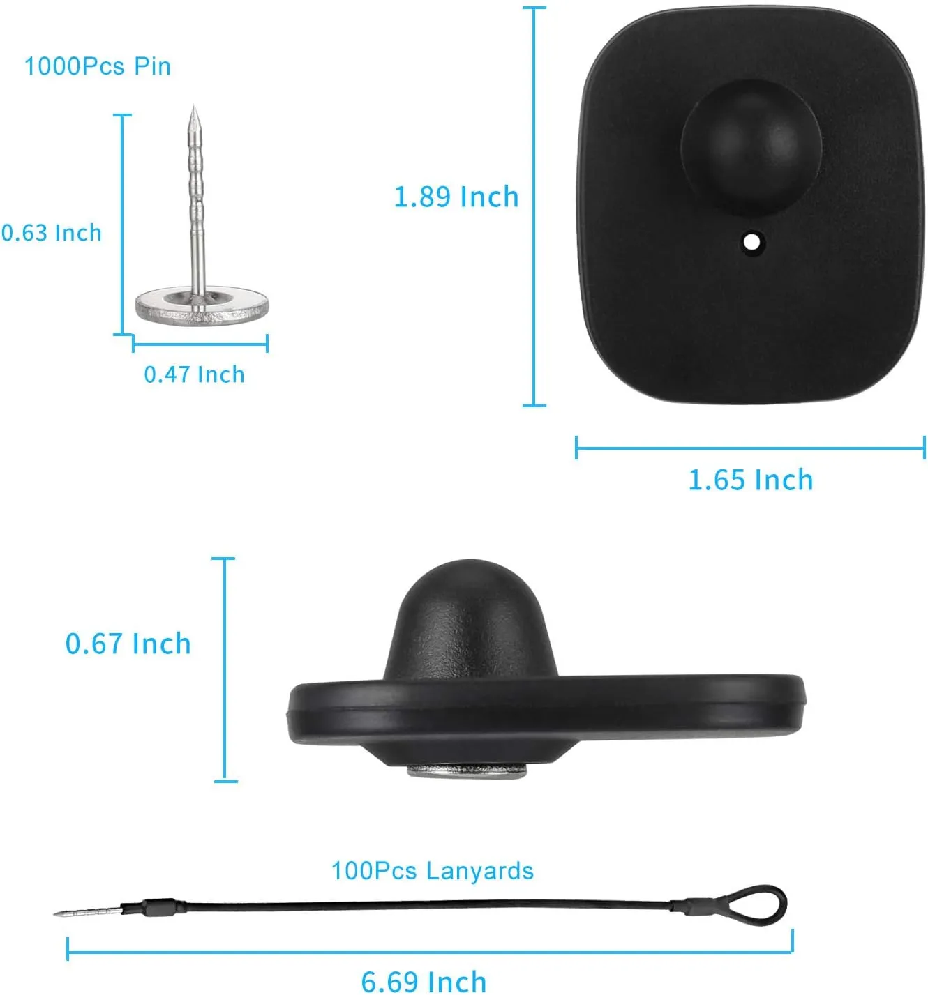 1000 Pieces Hard Clothing Security Tags 8.2Mhz RF Frequency, Retail Security Clothes tag with 1000 Pins and 100 pcs Lanyards Compatible with RF 8.2Mhz EAS System