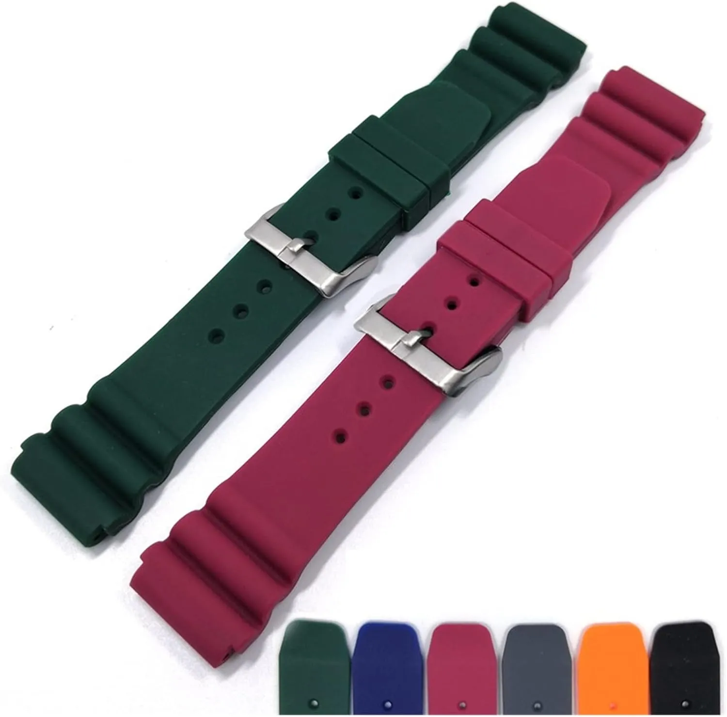 22mm Diving Watchband Rubber Bracelet Band Strap Waterproof Women Men Replacement Black Buckle Watch Accessories