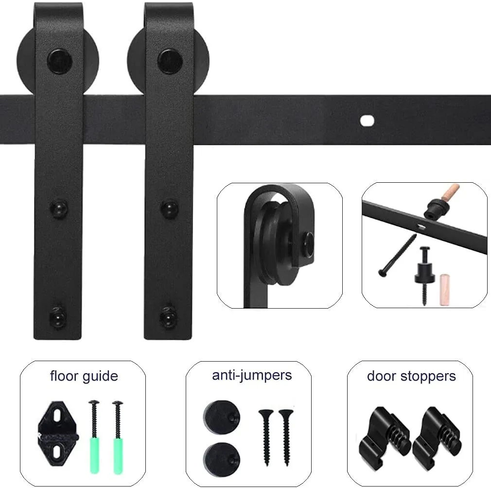 6.6FT/200cm Sliding Barn Door Hardware Kit for SingleDoor CCJH Flat-Shaped