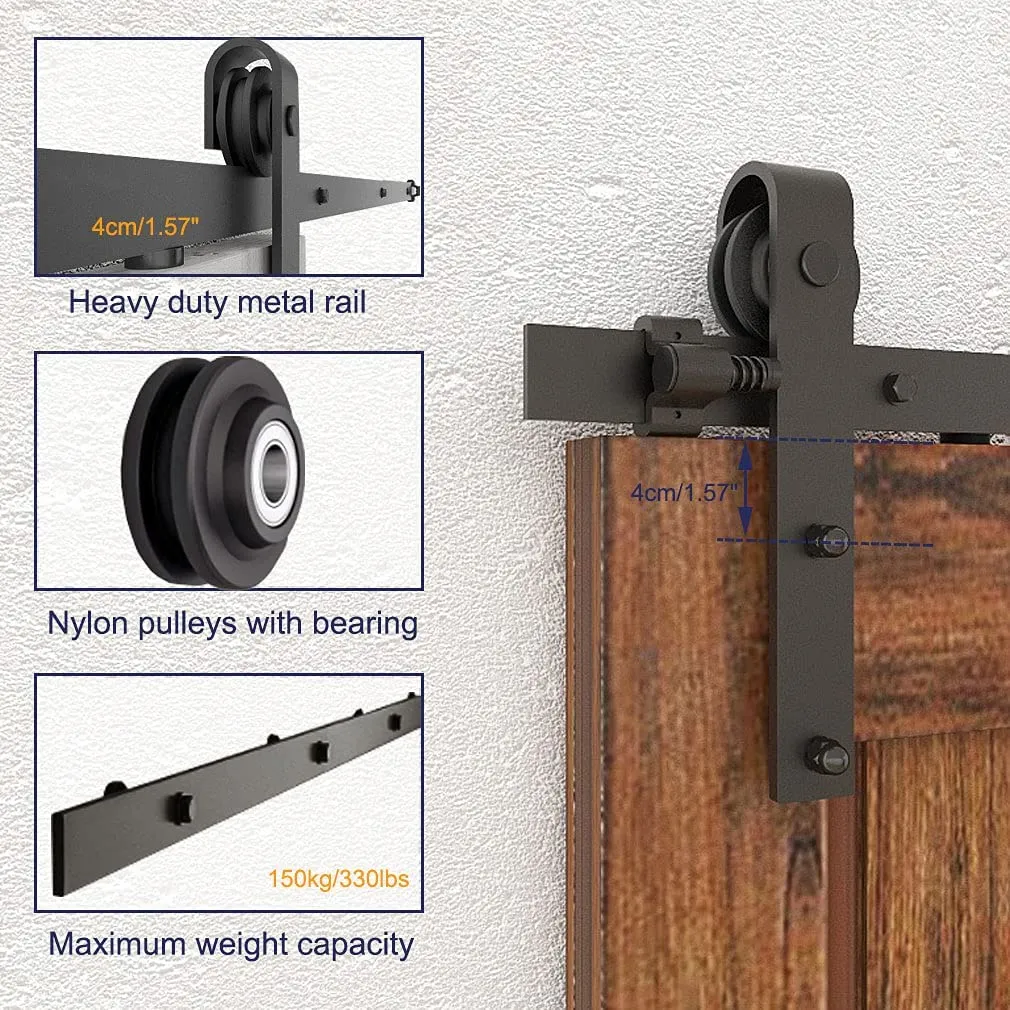 6.6FT/200cm Sliding Barn Door Hardware Kit for SingleDoor CCJH Flat-Shaped