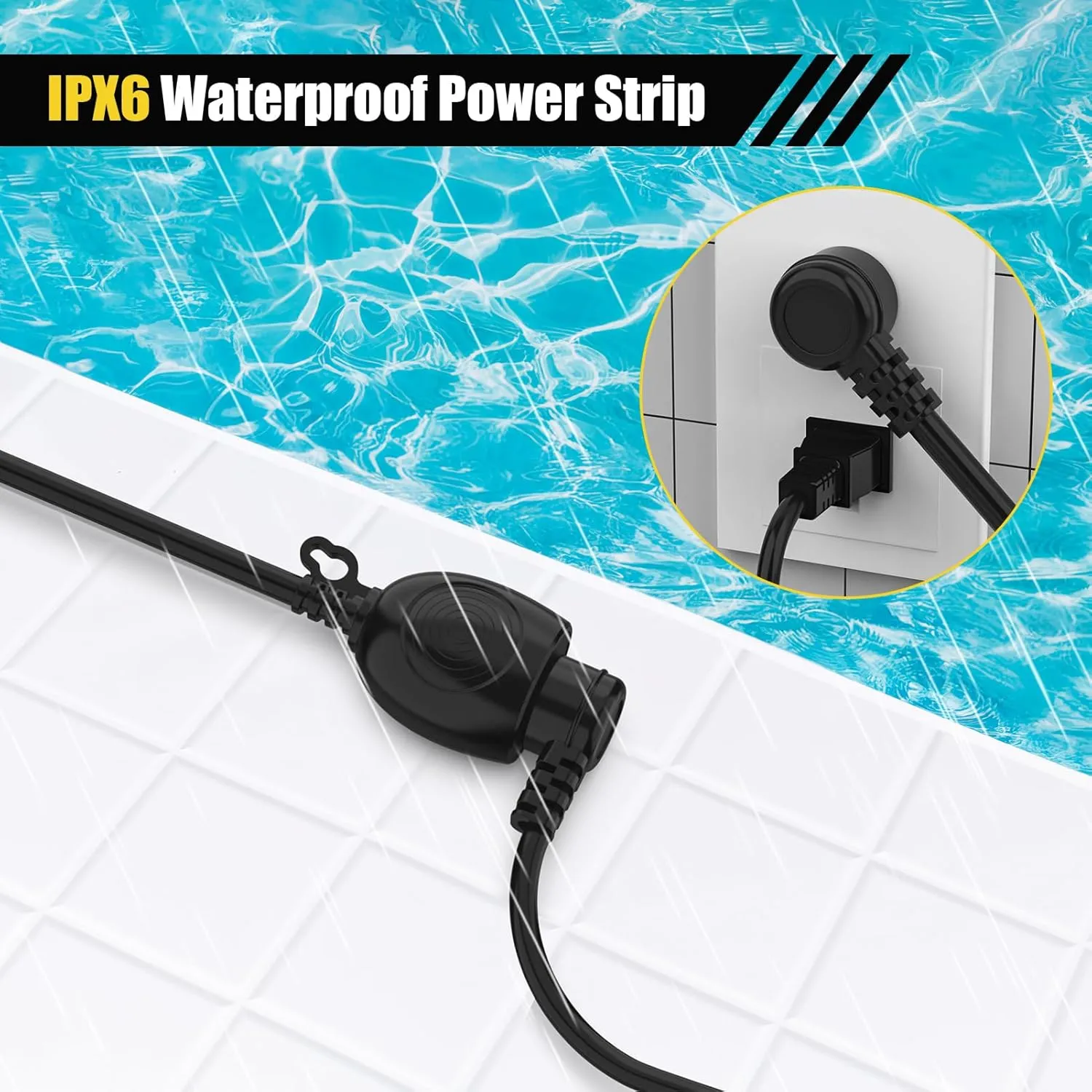 6FT Waterproof Outdoor Extension Cord,IPX6 Waterproof,Cold Weather & Fireproof,Heavy Duty 3 Prong Cable,18AWG 125V 10A,FCC/ETL Certified