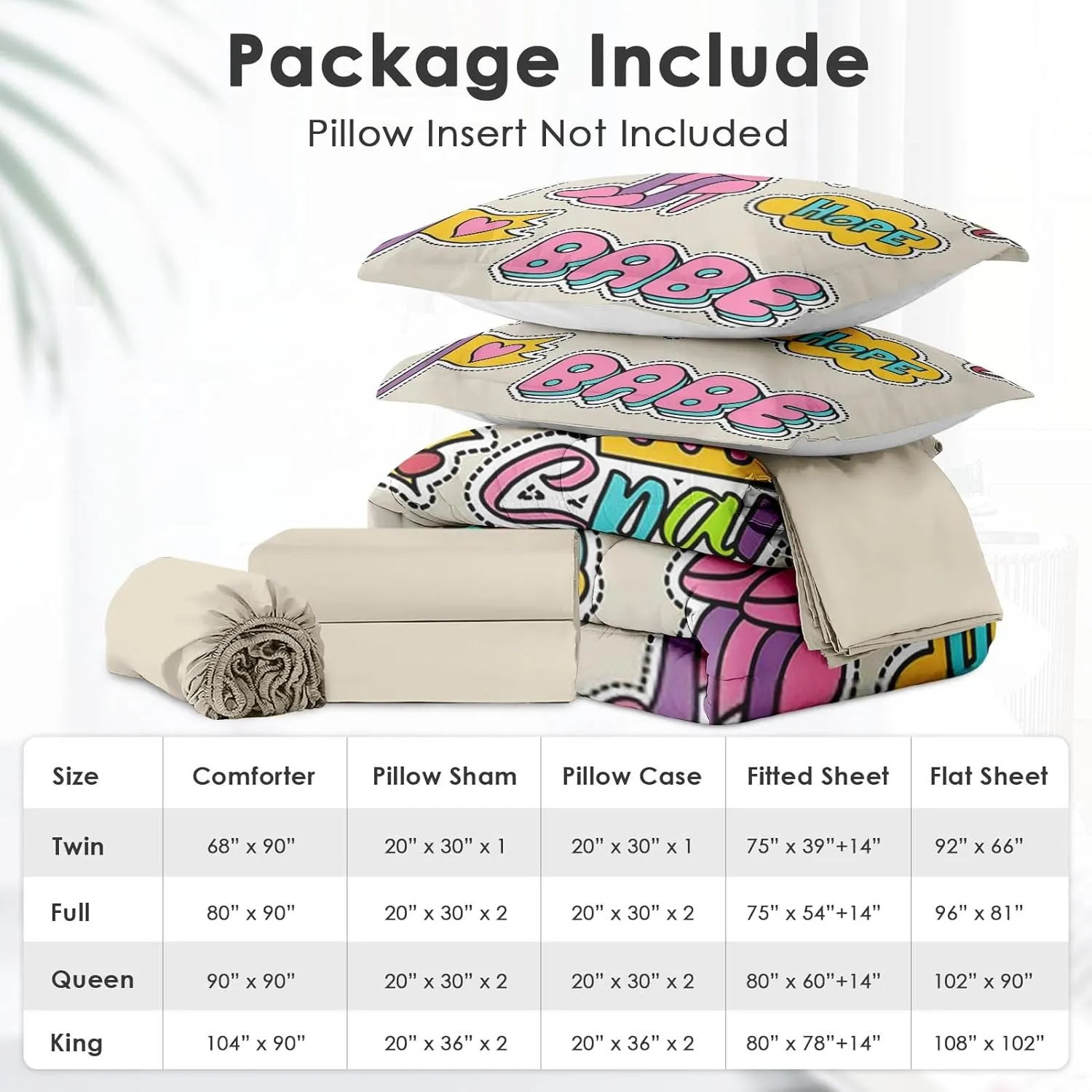 7 Pcs Comforter Set Queen Size, Cute Love Retro Bed in a Bag with Flat and Fitted Sheet for Kids and Adults, Happy Diamond Rainbow Bedding Set with 2 Pillowcases & 2 Shams