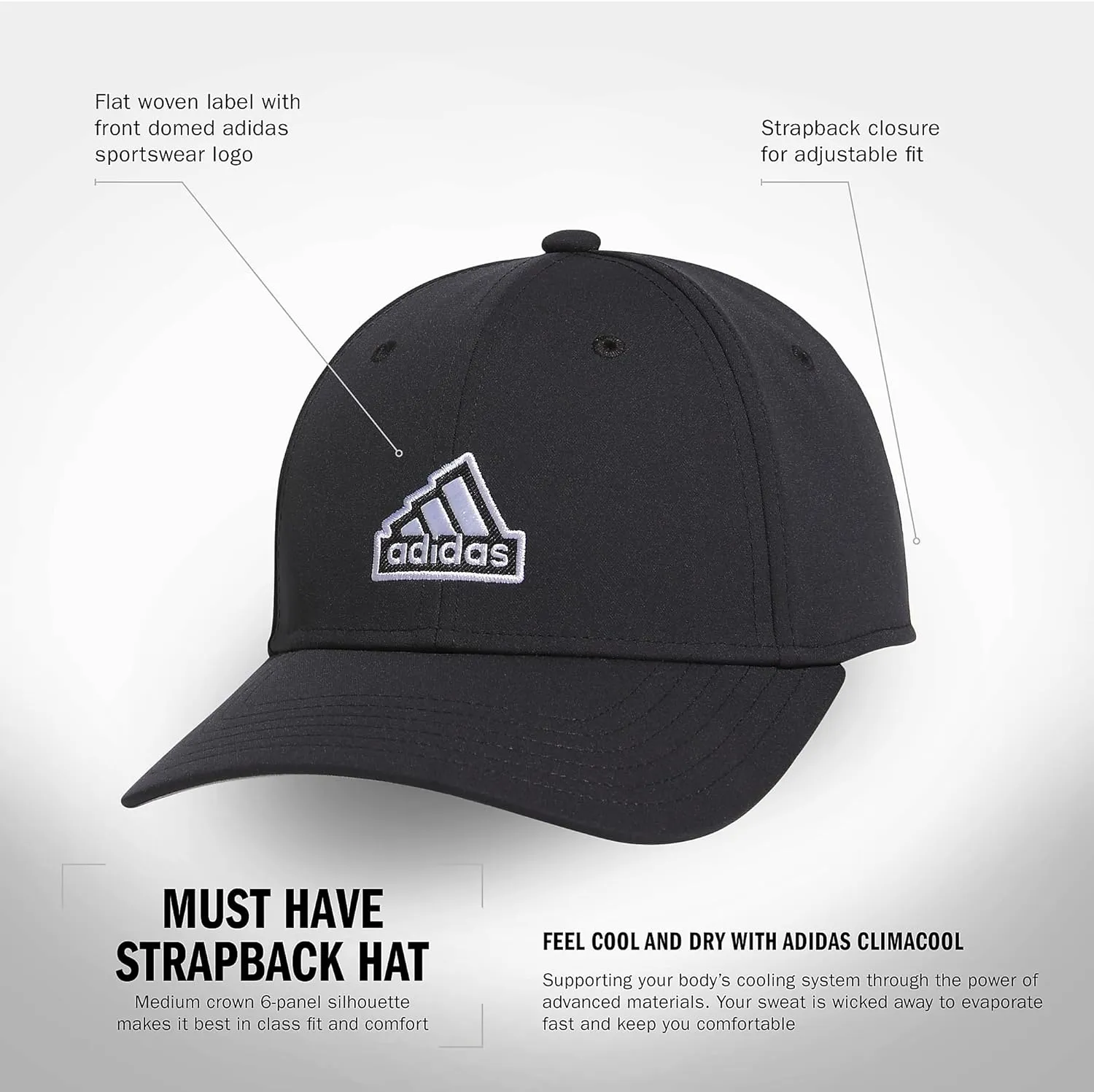 adidas Women's Must Have Medium Crown Structured Adjustable Fit Strapback Hat