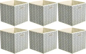Amazon Basics Collapsible Cube Storage Organizer Bins, 6-Pack, 10.5 x 10.5 x 11 inches, Chevron Grey