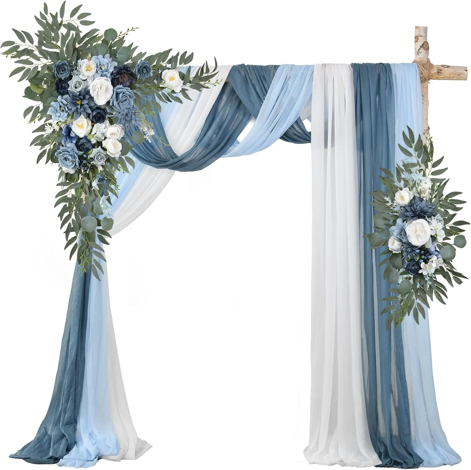 Artificial Wedding Arch Flowers with Drape Kit (Pack of 5) - 2pcs Flower Swag with 3pcs Draping Fabric for Wedding Ceremony Arbor and Reception Backdrop Decoration(Dusty Blue)