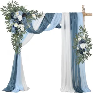 Artificial Wedding Arch Flowers with Drape Kit (Pack of 5) - 2pcs Flower Swag with 3pcs Draping Fabric for Wedding Ceremony Arbor and Reception Backdrop Decoration(Dusty Blue)