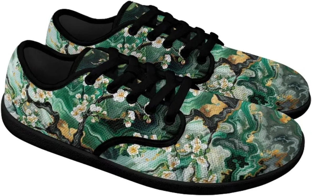 Artistic Marble Print Women's Barefoot Shoes Men Comfort Lace Up Walking Flat Low Tops Work Office Easy Quick Fit
