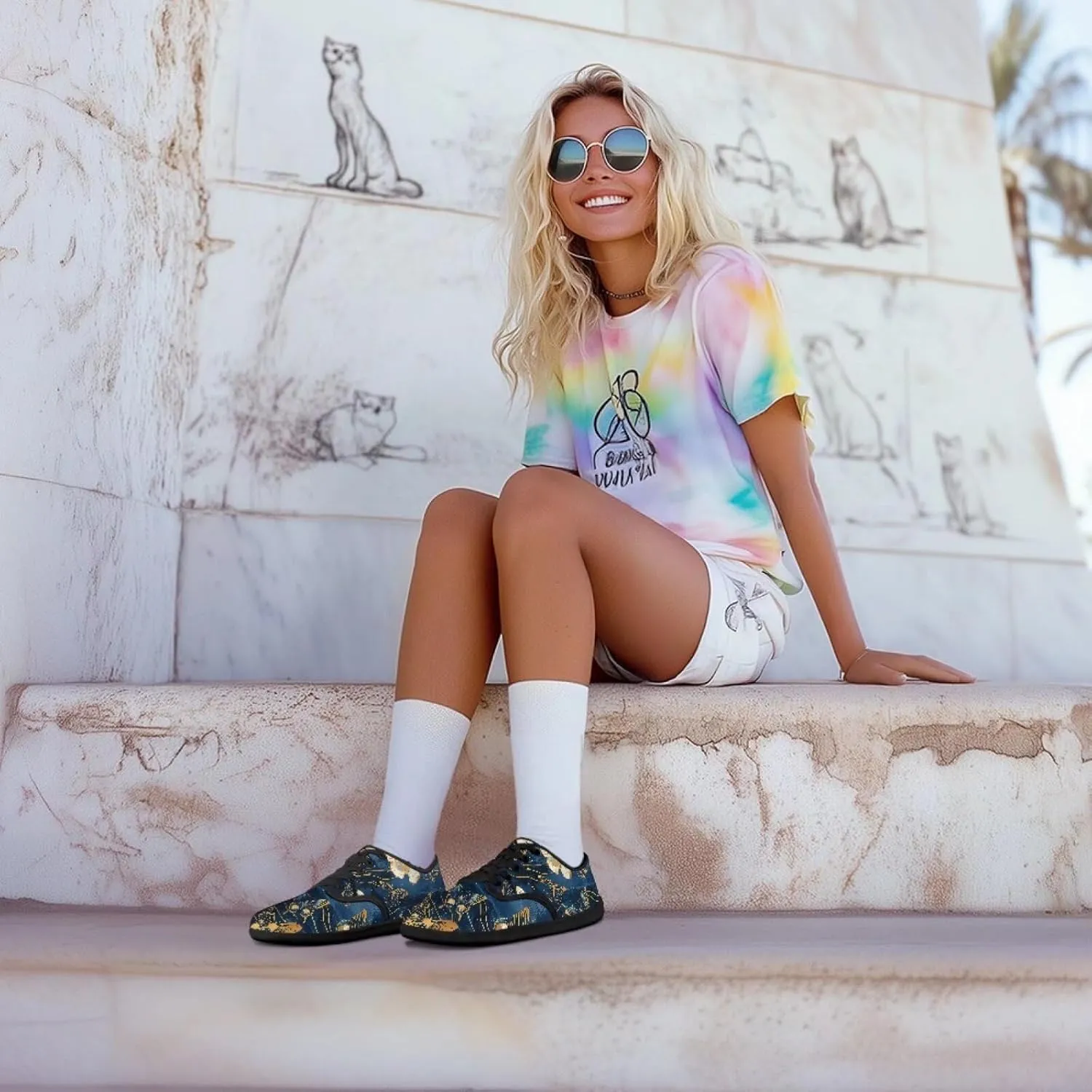 Artistic Marble Print Women's Barefoot Shoes Men Comfort Lace Up Walking Flat Low Tops Work Office Easy Quick Fit