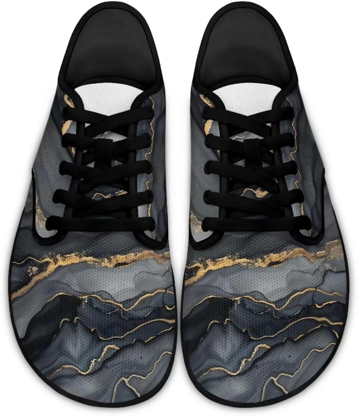 Artistic Marble Print Women's Barefoot Shoes Men Comfort Lace Up Walking Flat Low Tops Work Office Easy Quick Fit