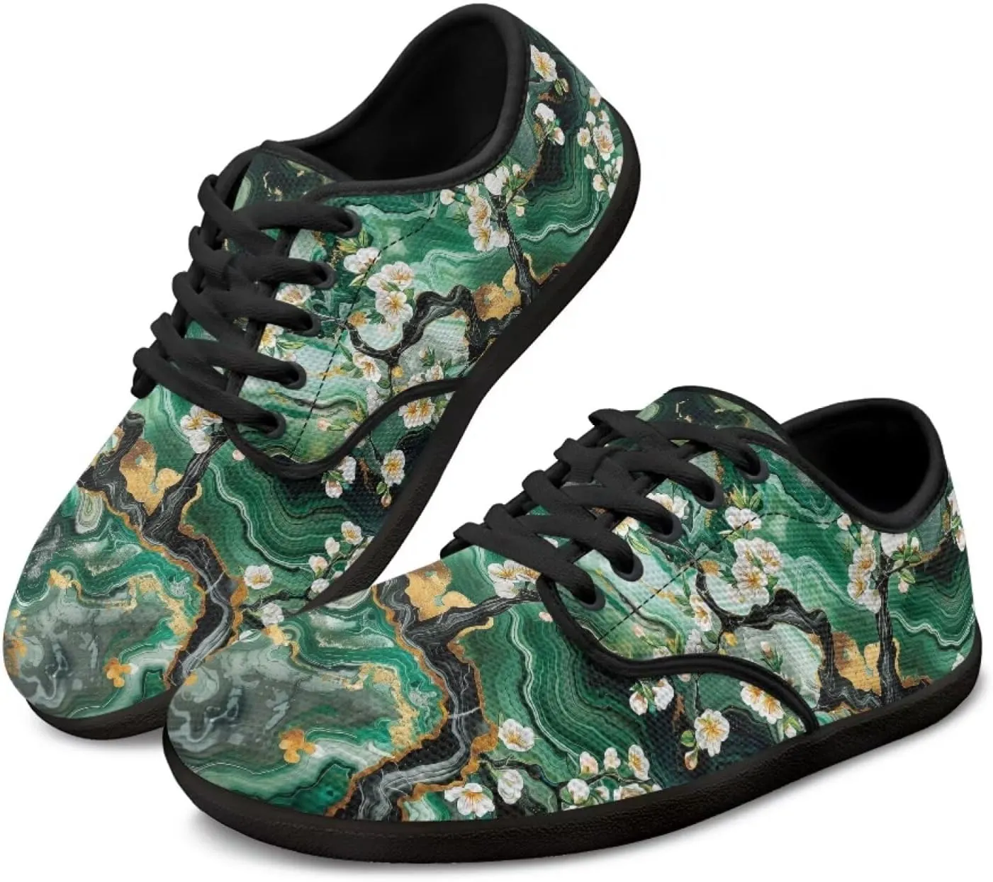 Artistic Marble Print Women's Barefoot Shoes Men Comfort Lace Up Walking Flat Low Tops Work Office Easy Quick Fit