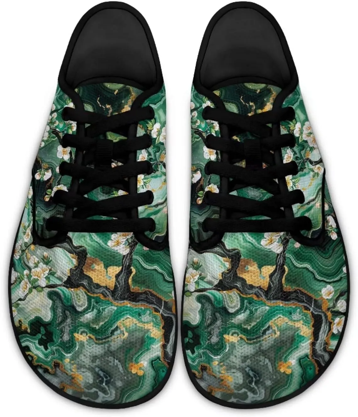Artistic Marble Print Women's Barefoot Shoes Men Comfort Lace Up Walking Flat Low Tops Work Office Easy Quick Fit