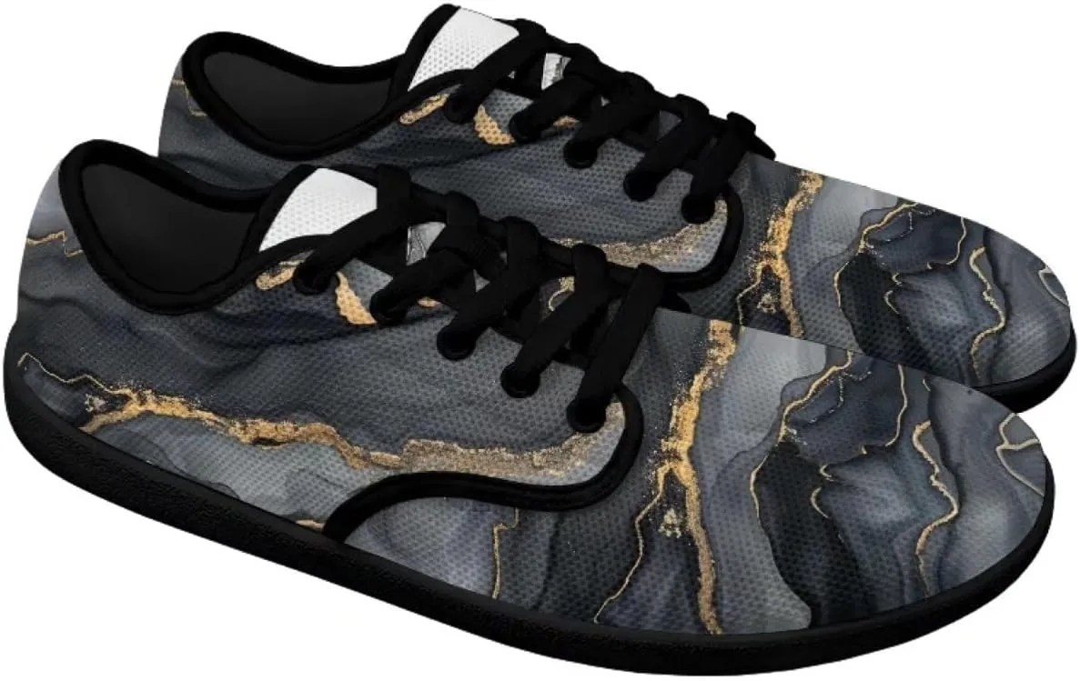 Artistic Marble Print Women's Barefoot Shoes Men Comfort Lace Up Walking Flat Low Tops Work Office Easy Quick Fit