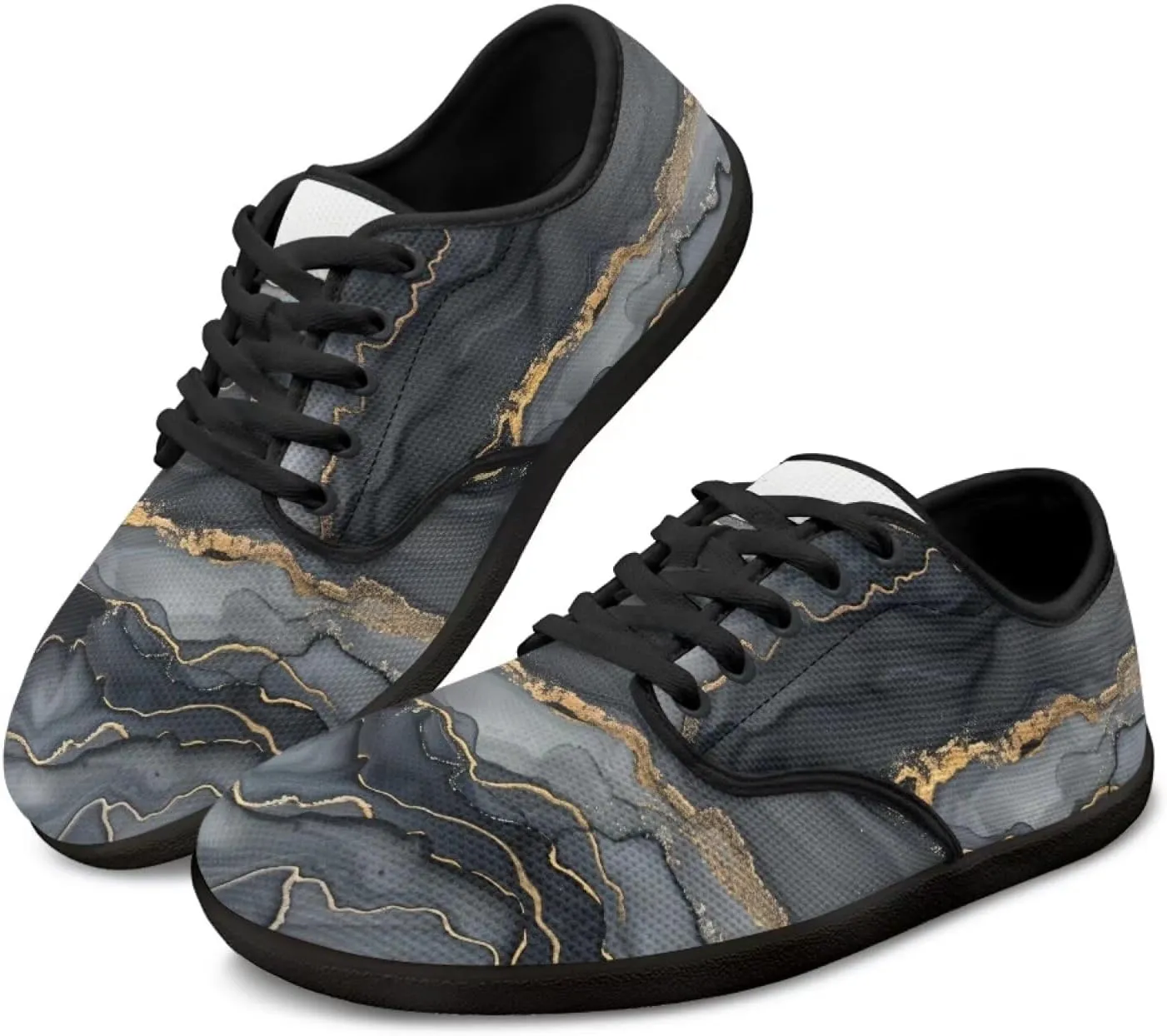 Artistic Marble Print Women's Barefoot Shoes Men Comfort Lace Up Walking Flat Low Tops Work Office Easy Quick Fit