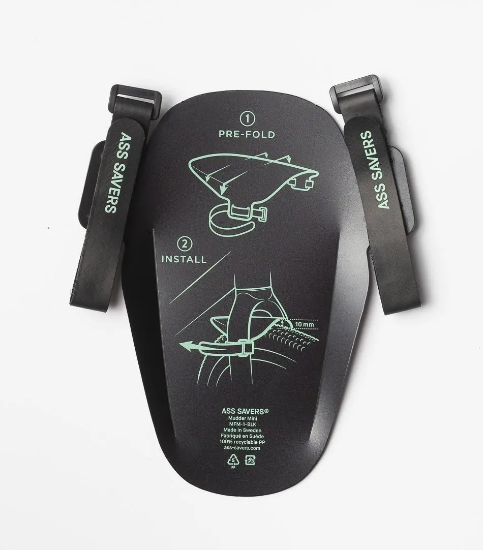 Ass Savers Mudder Mini - Bicycle Mudguard for Face & Headset Protection, Easy & Secure Fit with Anti-Slip Straps, Fits All Cross & Gravel Forks, for Tire Widths 32-55mm, Small & Lightweight