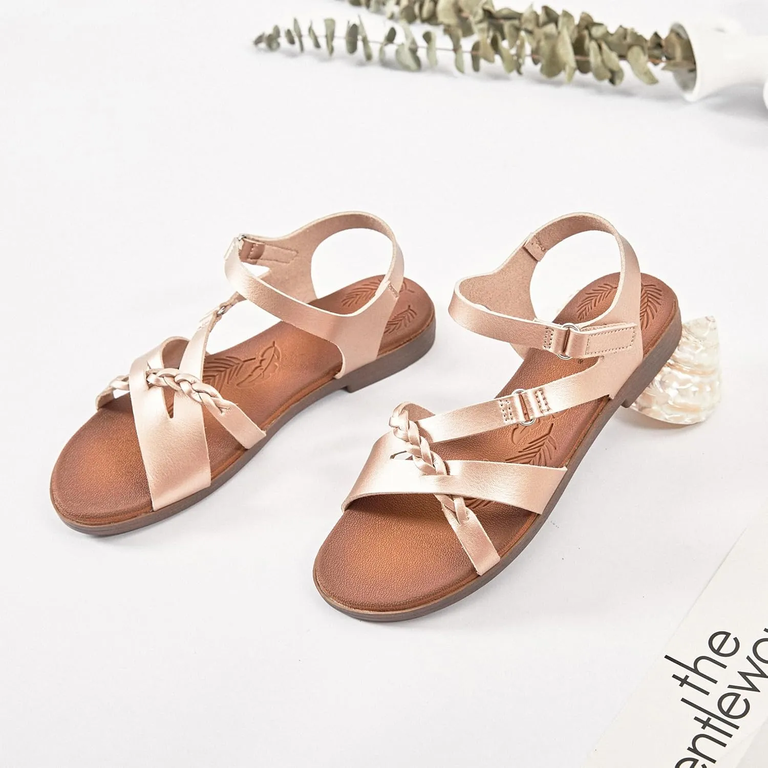Ataiwee Women's Flat Slide Sandals - Fashion Slip On Flat Summer Shoes.