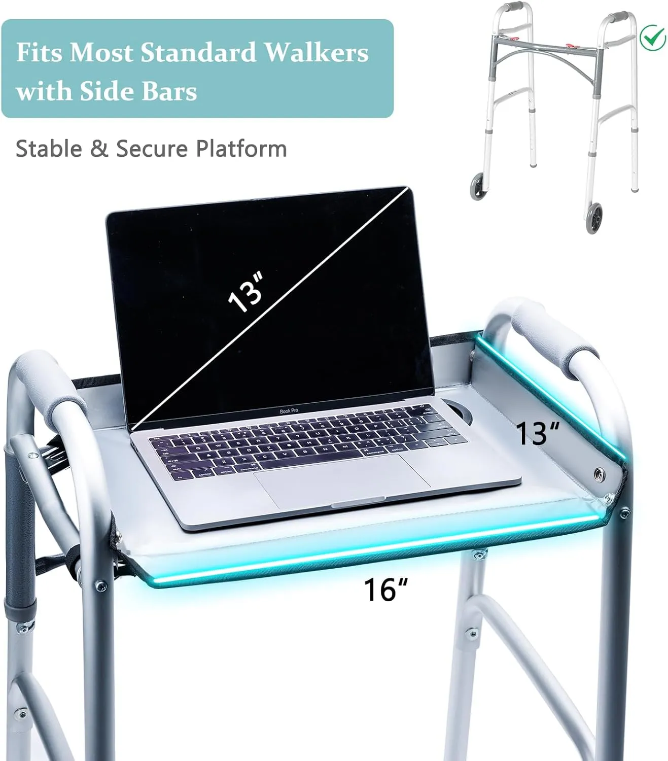 BAGSFY Walker Tray for Folding Walkers with Cup Holder – Hard Tray Table for Seniors,Easy Install, Universal Fit Walker Accessory for Meals, Drinks, Reading, Laptop