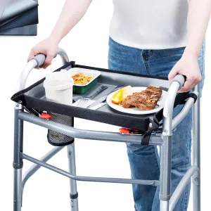 BAGSFY Walker Tray for Folding Walkers with Cup Holder – Hard Tray Table for Seniors,Easy Install, Universal Fit Walker Accessory for Meals, Drinks, Reading, Laptop
