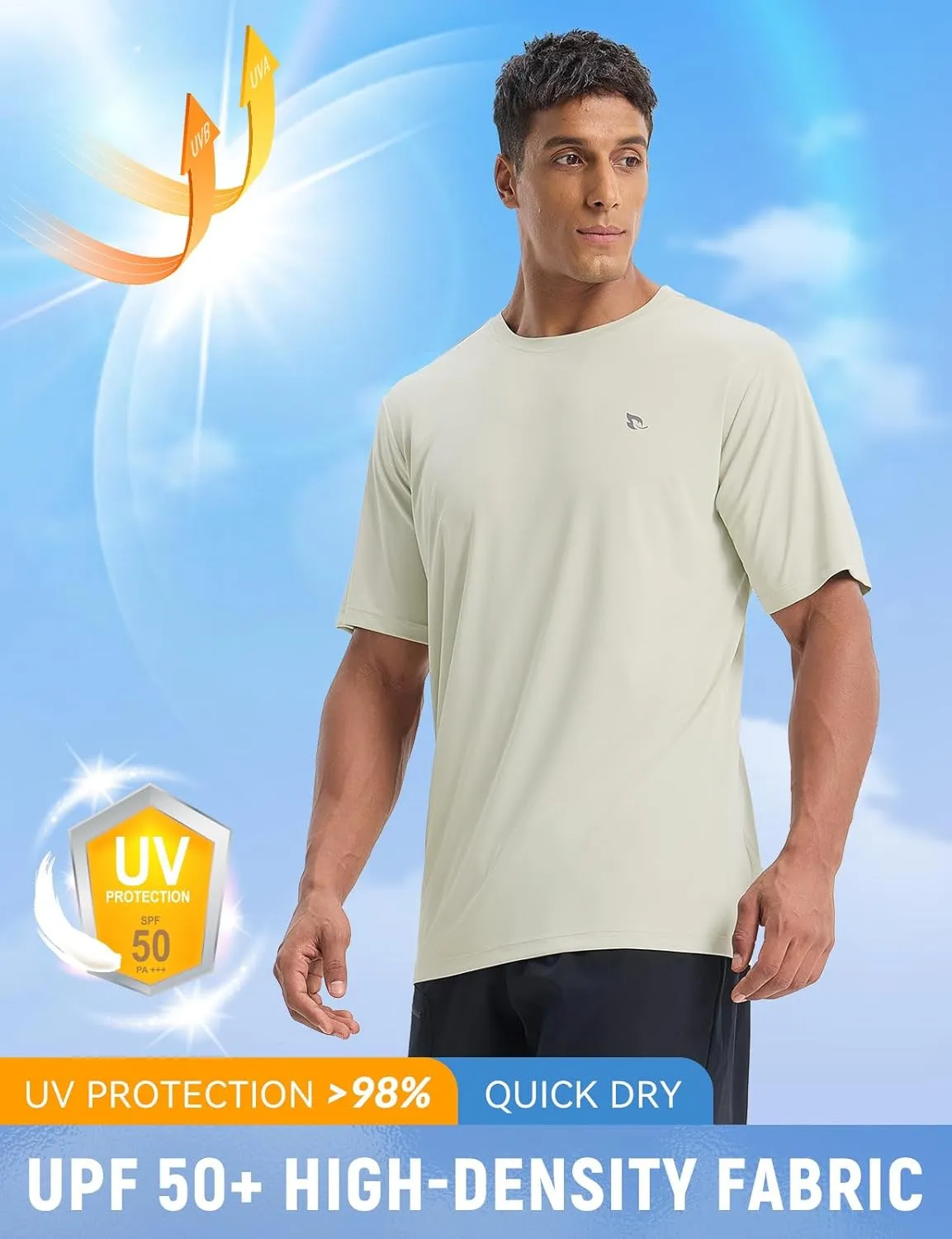 baleaf Men's UPF 50  Sun Protection Shirts UV SPF Short Sleeve T-Shirts Rash Guard Quick Dry Lightweight Hiking Athletic