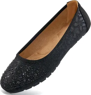 Ballet Flats for Women Dressy : Comfortable Dress Rhinestone Lace Wedding Flat - Ladies Slip On Walking Office Shoes