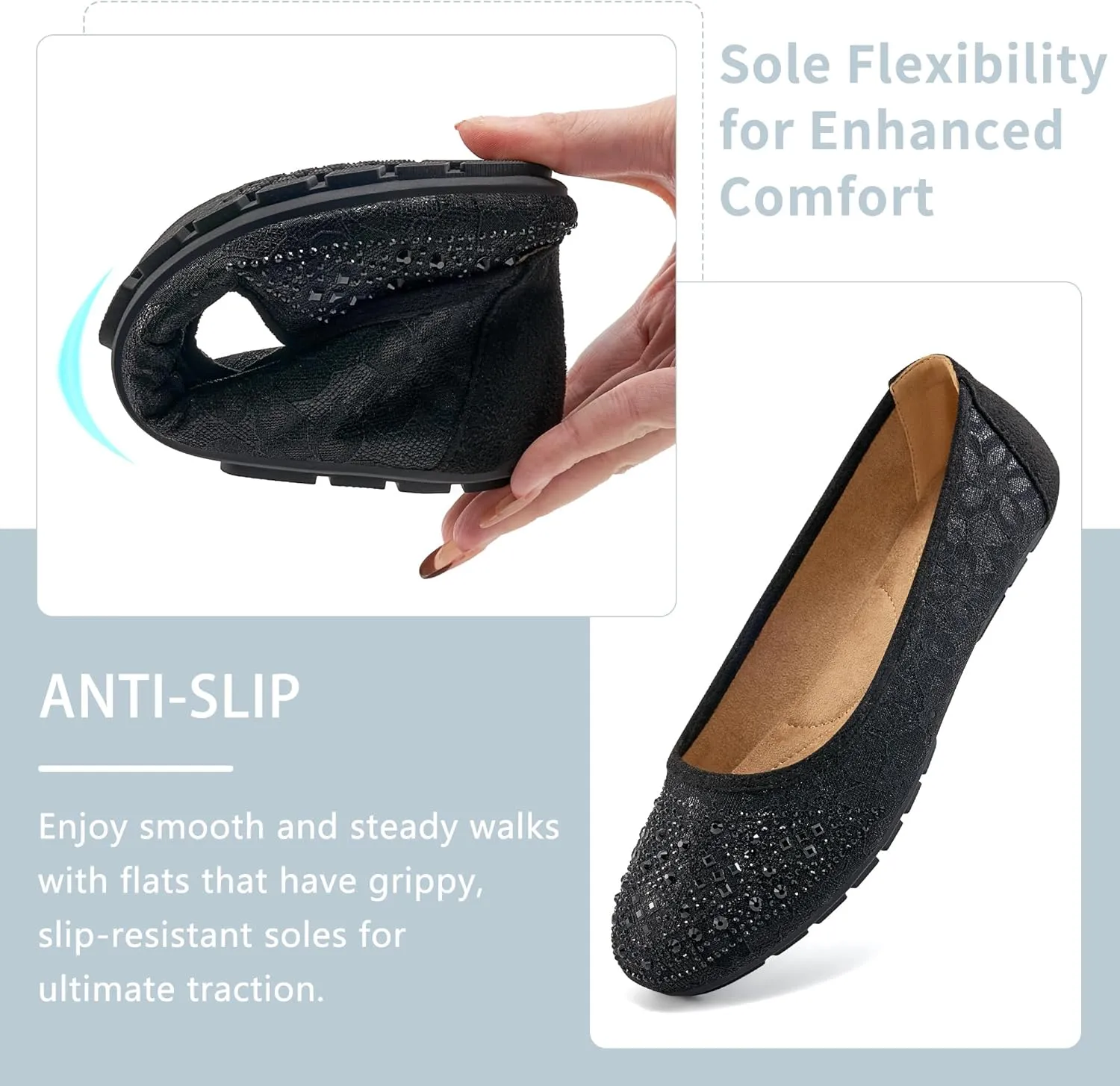 Ballet Flats for Women Dressy : Comfortable Dress Rhinestone Lace Wedding Flat - Ladies Slip On Walking Office Shoes