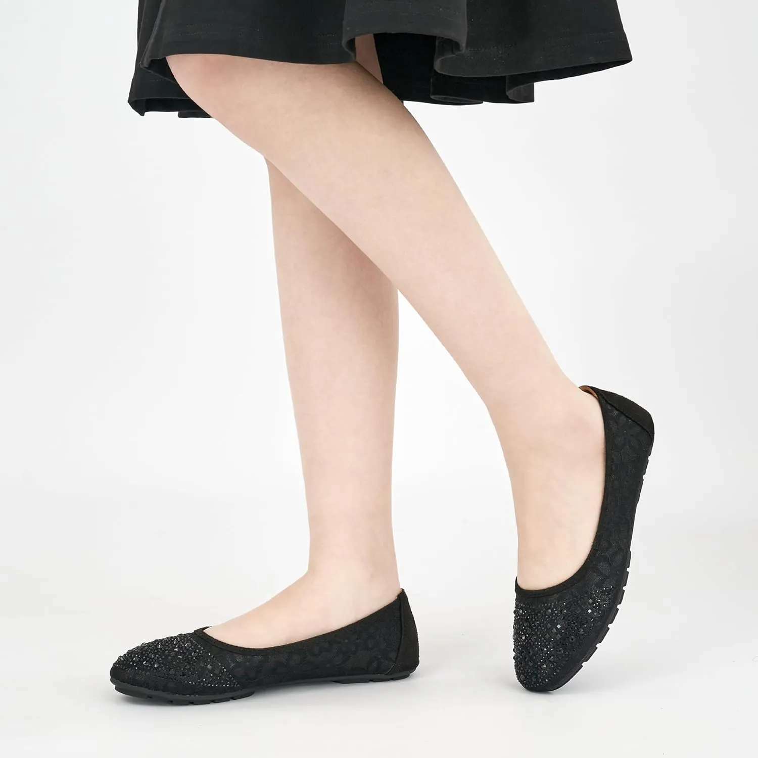 Ballet Flats for Women Dressy : Comfortable Dress Rhinestone Lace Wedding Flat - Ladies Slip On Walking Office Shoes