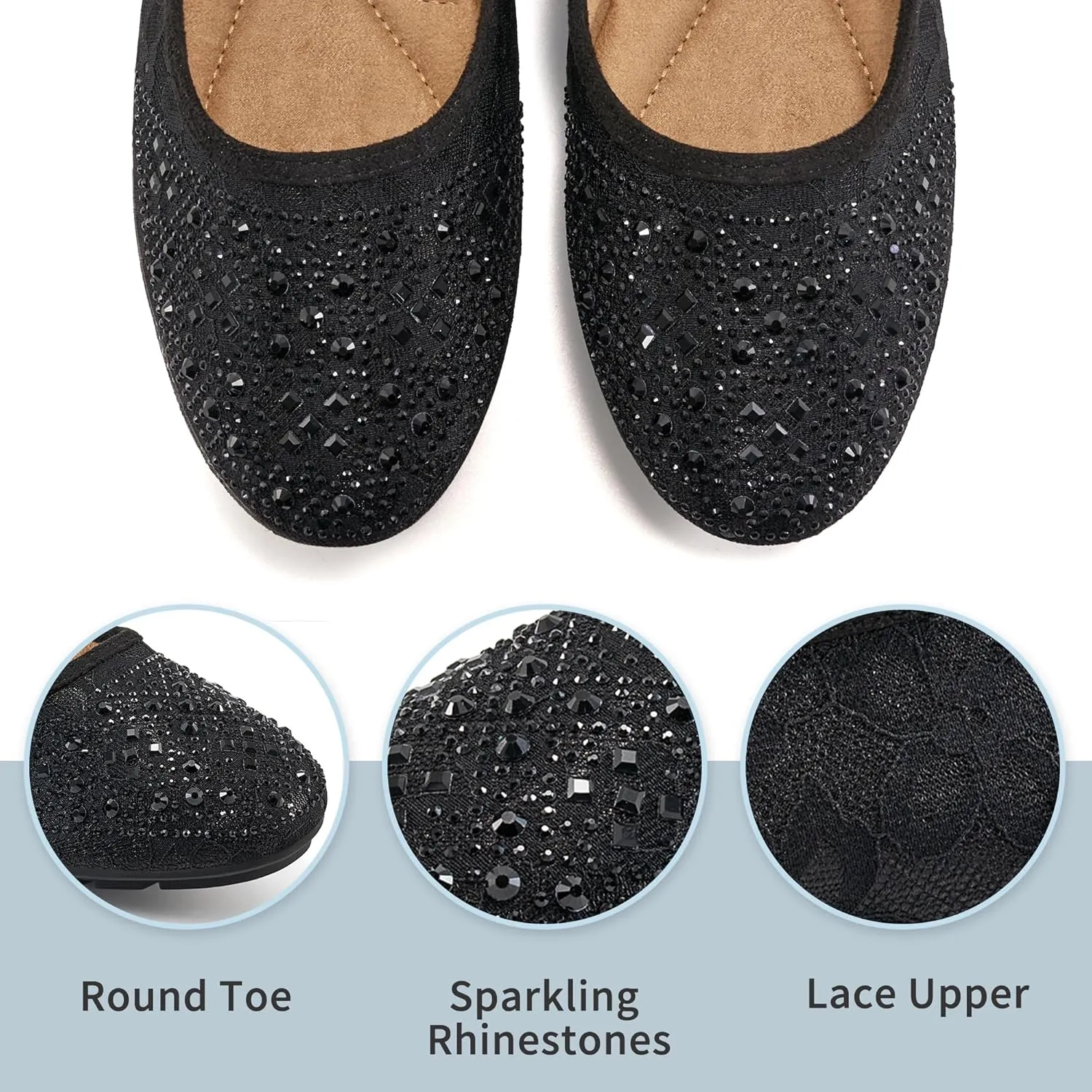 Ballet Flats for Women Dressy : Comfortable Dress Rhinestone Lace Wedding Flat - Ladies Slip On Walking Office Shoes