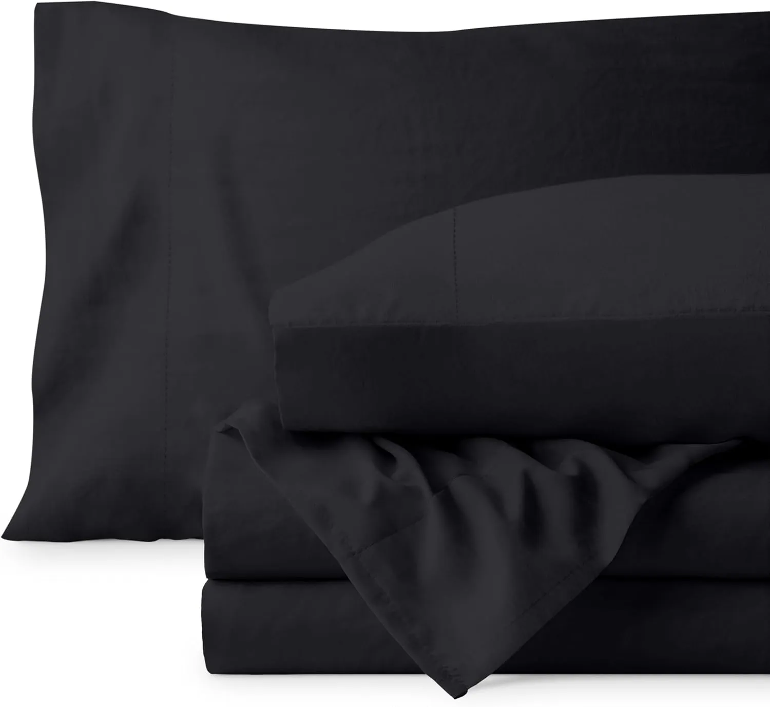 Bare Home Full Sheet Set - Luxury 1800 Ultra-Soft Stonewashed Microfiber - Double Brushed - Deep Pockets - Easy Fit - Breathable Bedding - Sheet Sets & Pillowcases (Full, Black)
