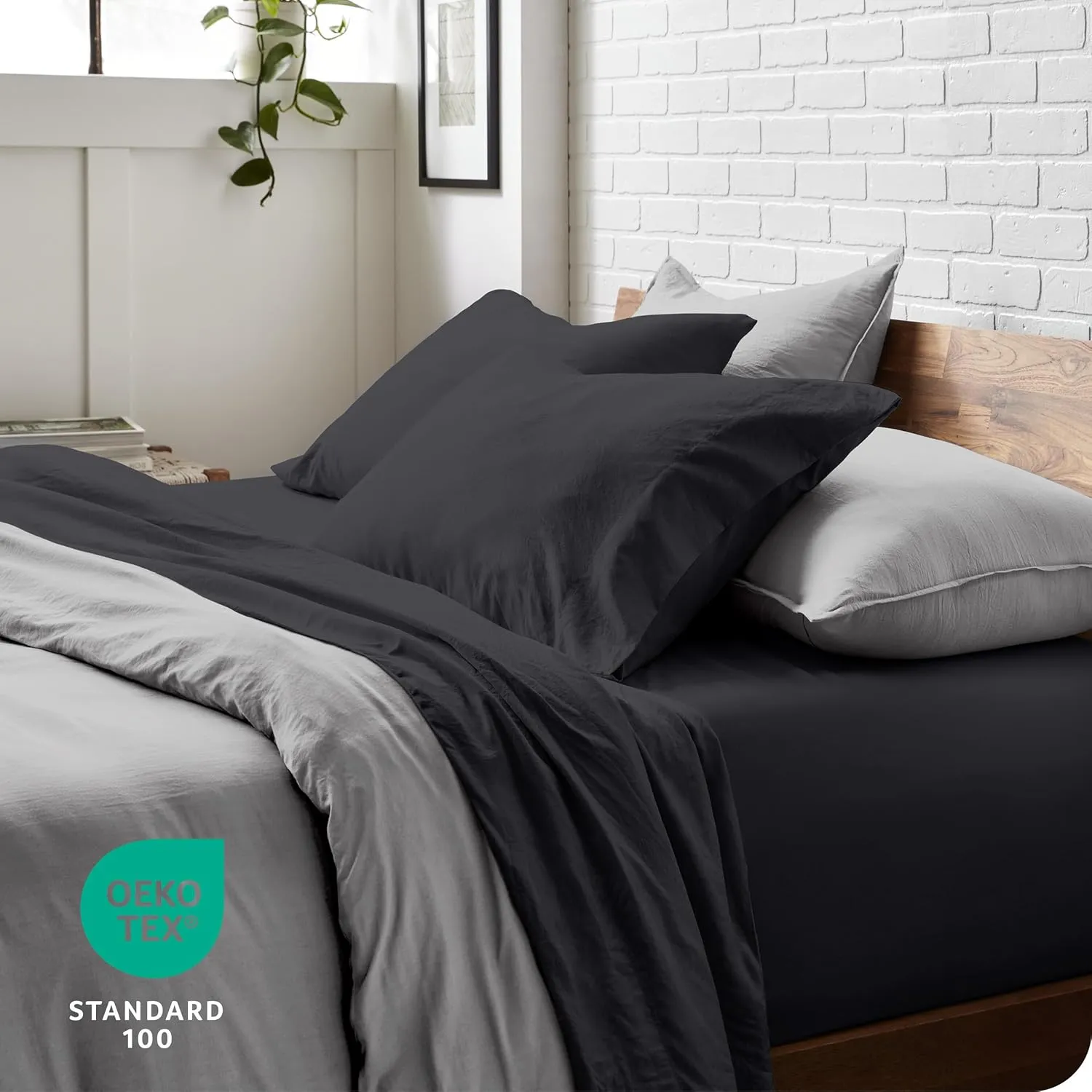 Bare Home Full Sheet Set - Luxury 1800 Ultra-Soft Stonewashed Microfiber - Double Brushed - Deep Pockets - Easy Fit - Breathable Bedding - Sheet Sets & Pillowcases (Full, Black)