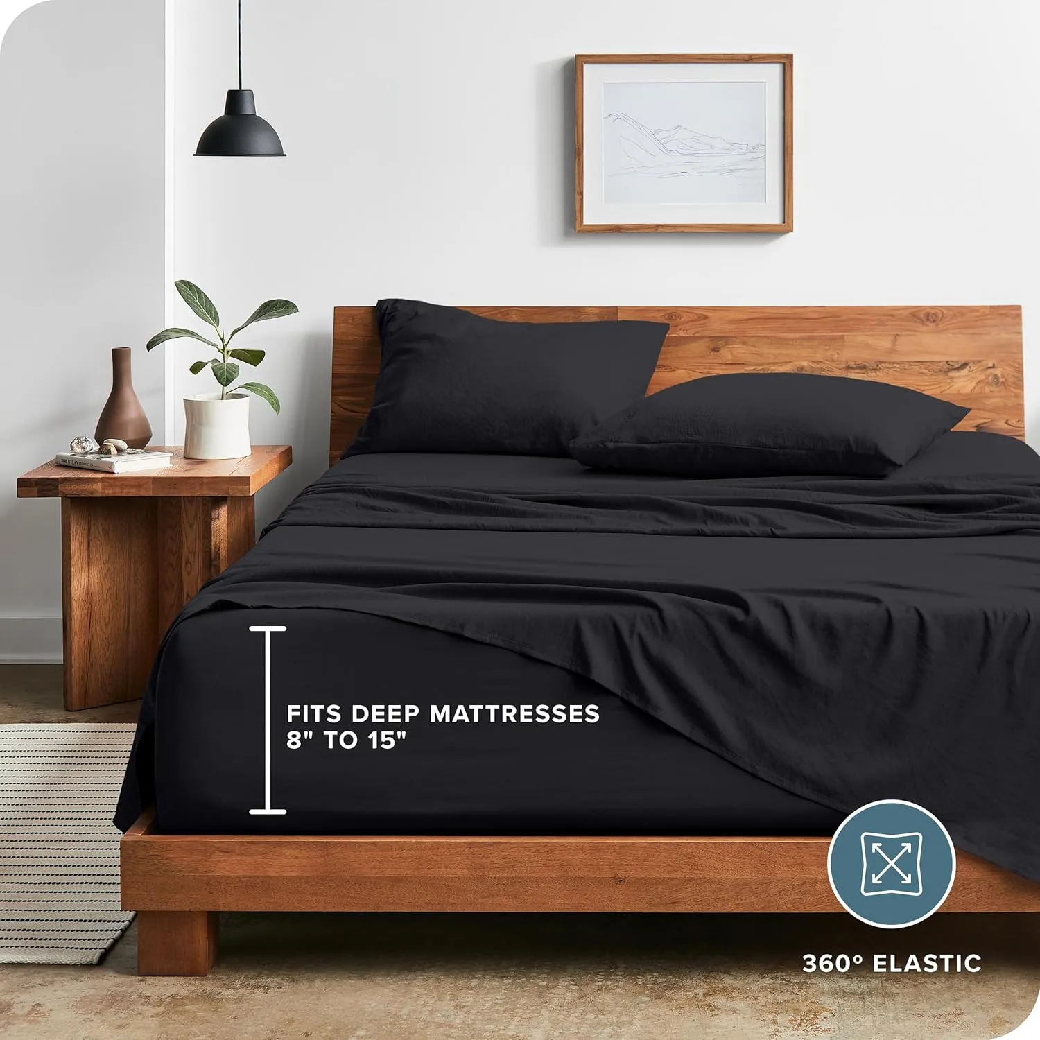Bare Home Full Sheet Set - Luxury 1800 Ultra-Soft Stonewashed Microfiber - Double Brushed - Deep Pockets - Easy Fit - Breathable Bedding - Sheet Sets & Pillowcases (Full, Black)