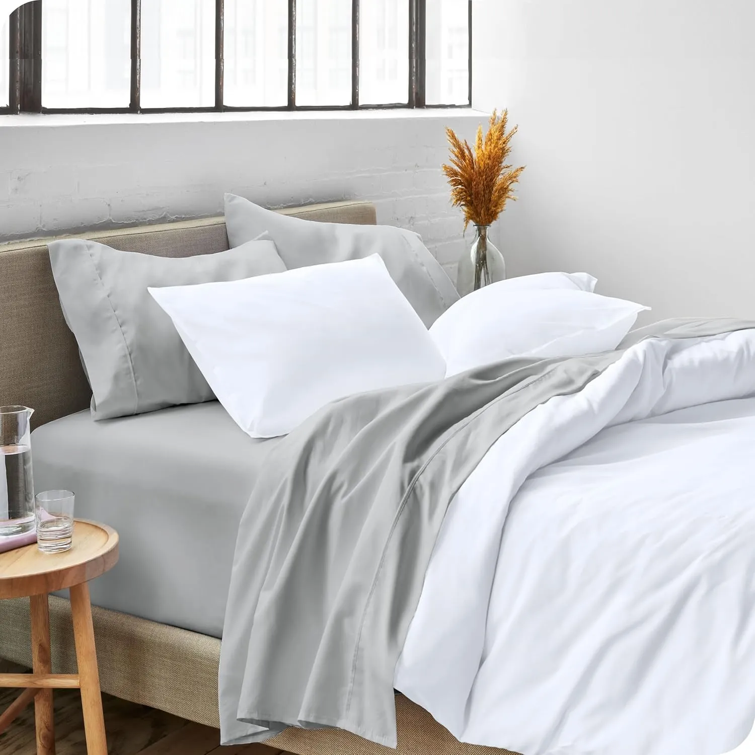 Bare Home Queen Sheet Set - 1800 Ultra-Soft Microfiber Queen Bed Sheets - Double Brushed - Deep Pockets - Easy Fit - 4 Piece Set - Bed Sheets (Queen, French Grey)