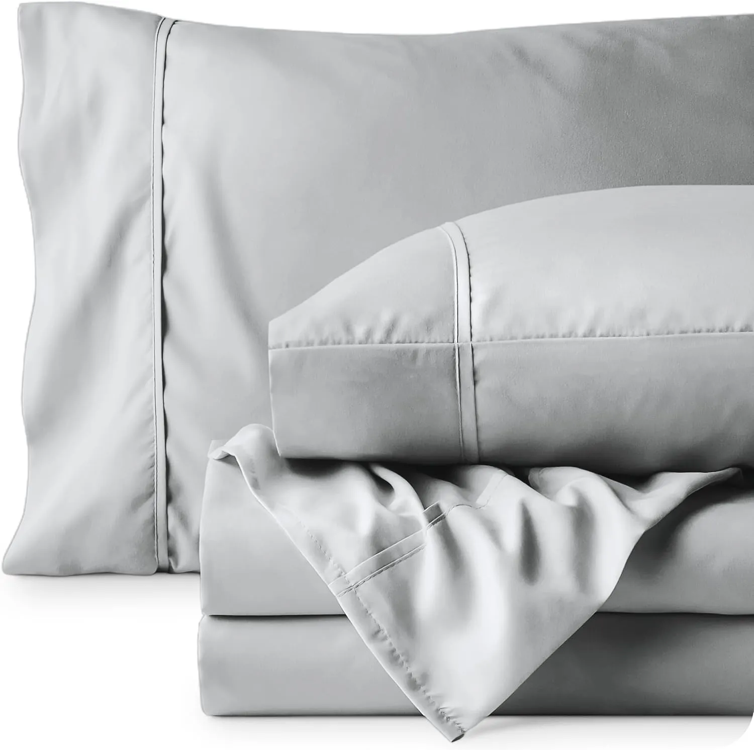 Bare Home Queen Sheet Set - 1800 Ultra-Soft Microfiber Queen Bed Sheets - Double Brushed - Deep Pockets - Easy Fit - 4 Piece Set - Bed Sheets (Queen, French Grey)