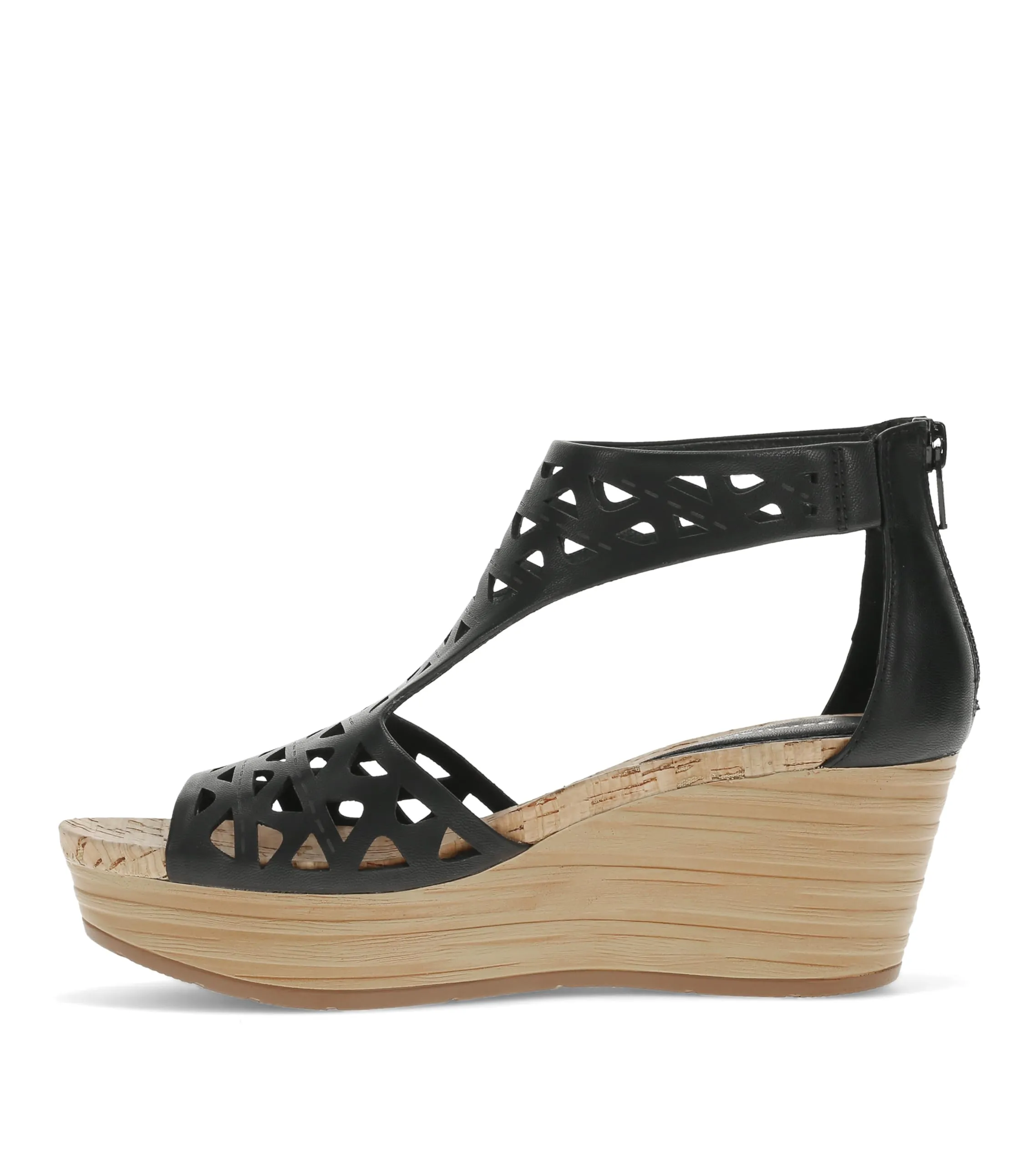 BareTraps Womens Miriam Open Toe Zip-up Wedge Sandals Black 9.5 Medium (B,M)