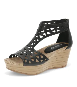 BareTraps Womens Miriam Open Toe Zip-up Wedge Sandals Black 9.5 Medium (B,M)