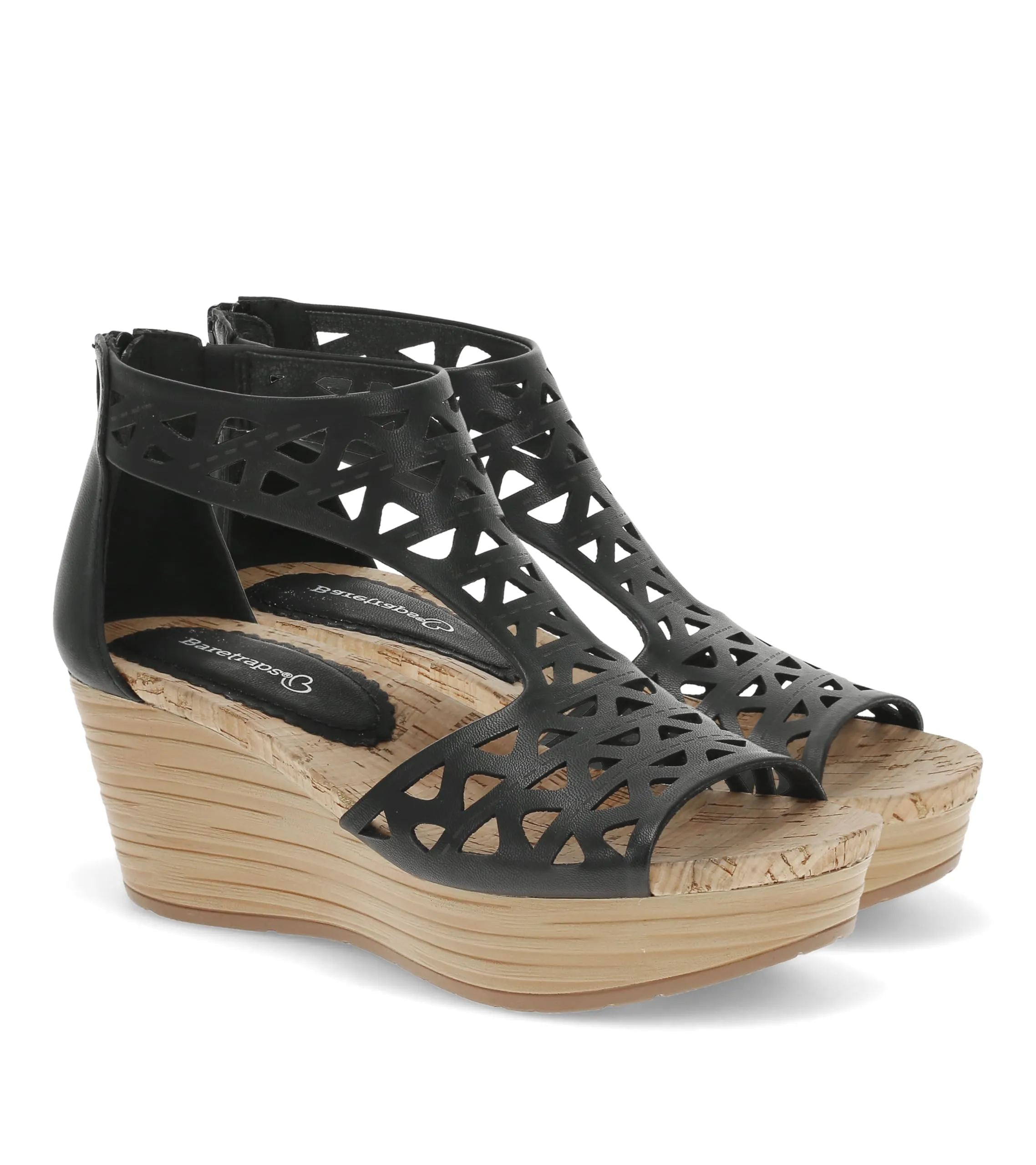 BareTraps Womens Miriam Open Toe Zip-up Wedge Sandals Black 9.5 Medium (B,M)