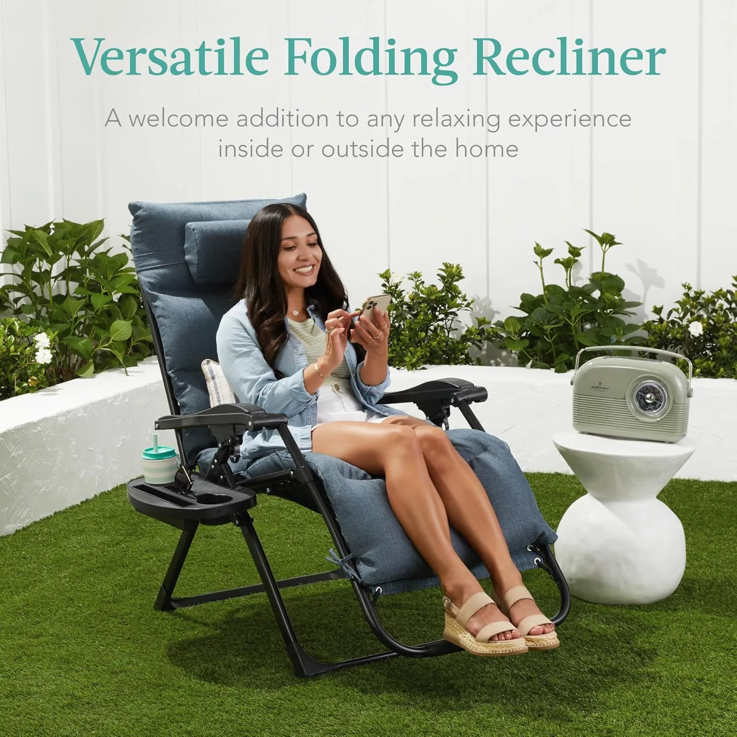 Best Choice Products Oversized Zero Gravity Chair, Folding Outdoor Patio Recliner, XL Anti Gravity Lounger w/Removable Cushion, Cup Holder, Side Tray, 350lb Capacity - Sunflower Yellow