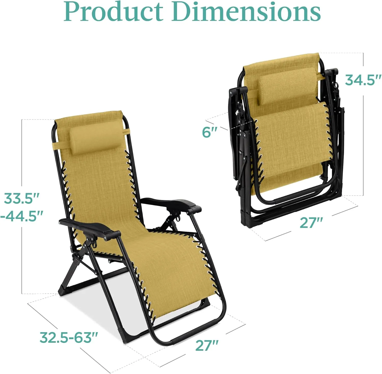 Best Choice Products Oversized Zero Gravity Chair, Folding Outdoor Patio Recliner, XL Anti Gravity Lounger w/Removable Cushion, Cup Holder, Side Tray, 350lb Capacity - Sunflower Yellow