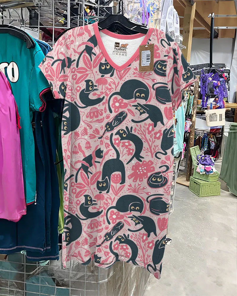 Black Cats Shineful V-neck Nightshirts Flexible cats