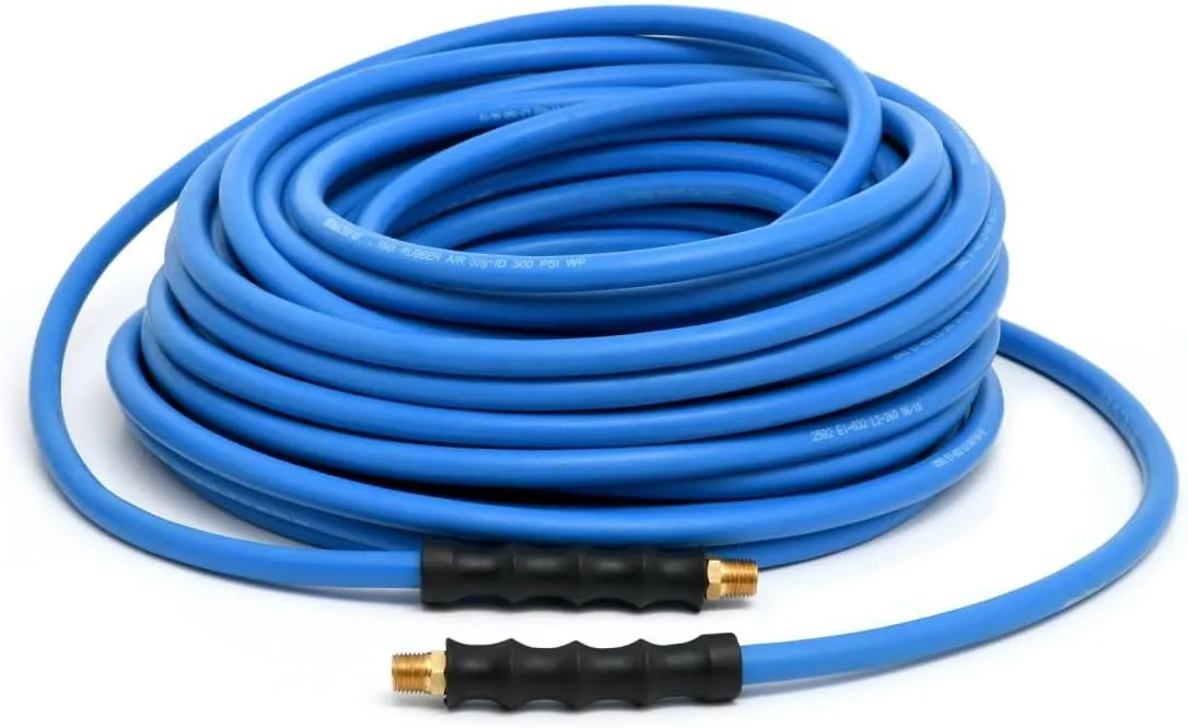 BLUBIRD BB38100 3/8" x 100' Rubber Air Hose, 100% Rubber, Lightest, Strongest, Most Flexible, 300 PSI, 50F to 190F Degrees, Ozone Resistant, High Strength Polyester Braided