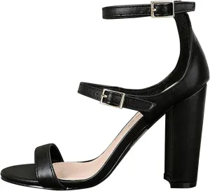 Breckelle's Women Open Toe Triple Buckle Strap Mary Jane Chunky High Heel Pumps Sandal