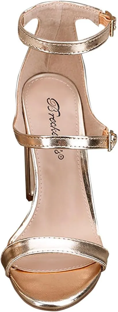 Breckelle's Women Open Toe Triple Buckle Strap Mary Jane Chunky High Heel Pumps Sandal