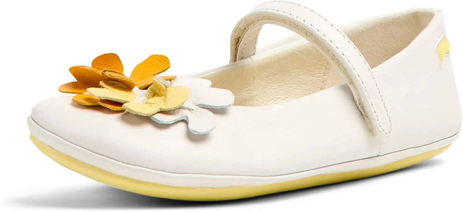 Camper Kids Girls Mary Jane Flat, White Natural, 10 Toddler