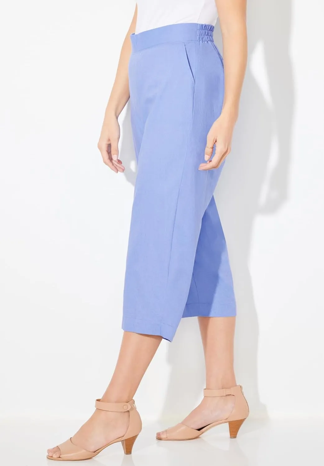 Catherines Women's Plus Size Flat Front Linen Capri