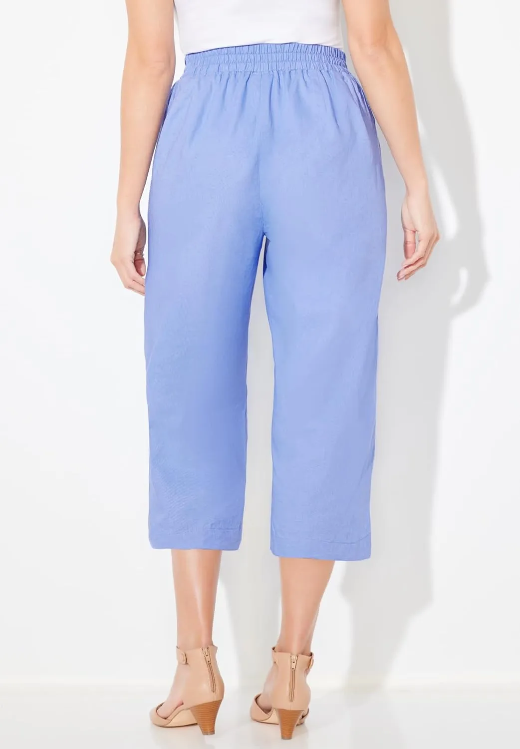 Catherines Women's Plus Size Flat Front Linen Capri