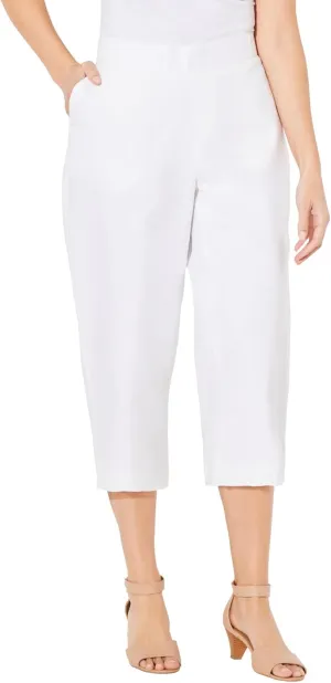 Catherines Women's Plus Size Flat Front Linen Capri