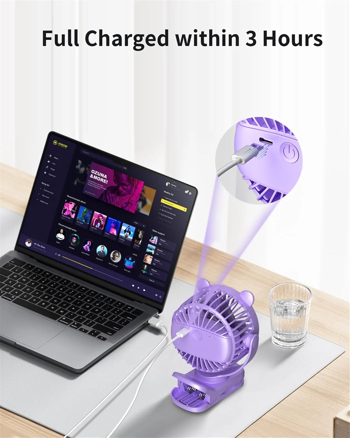 Clip on Fan, Rechargeable Portable Fan with 2000mAh Battery Operated, Stroller Fan with Powerful Clip Design, 3 Wind Speed, 360° Rotation, Ultra-Low Noise Level Personal Fan for Travel