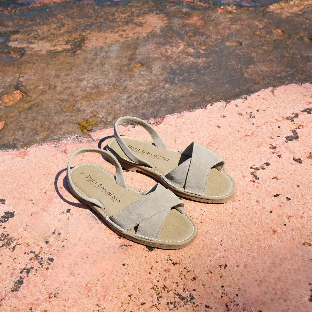 Cross Over Flat Avarcas | Stone Suede (Padded)