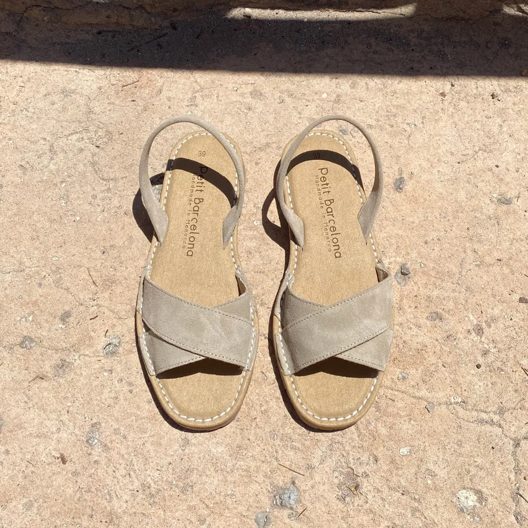Cross Over Flat Avarcas | Stone Suede (Padded)