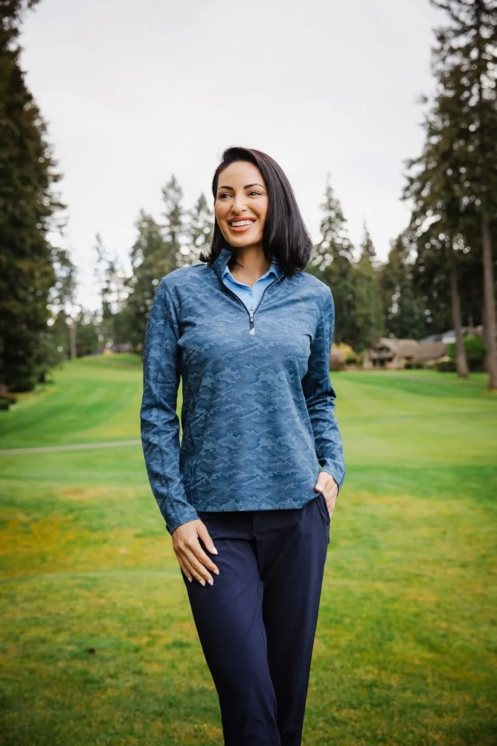 Cutter & Buck Traverse Camo Print Stretch Quarter Zip Womens Pullover